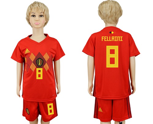 Belgium #8 Fellaini Red Home Kid Soccer Country Jersey